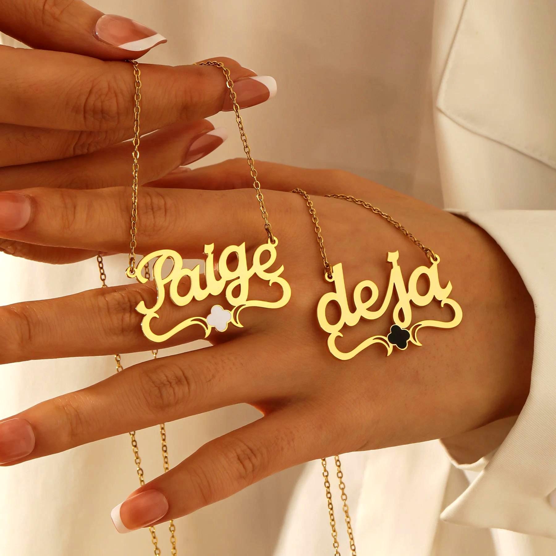 Personalized Clover Name Necklace: 18K Gold Stainless Steel, Lucky Charm