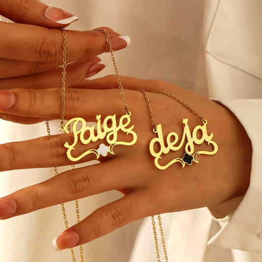 Personalized Clover Name Necklace: 18K Gold Stainless Steel, Lucky Charm