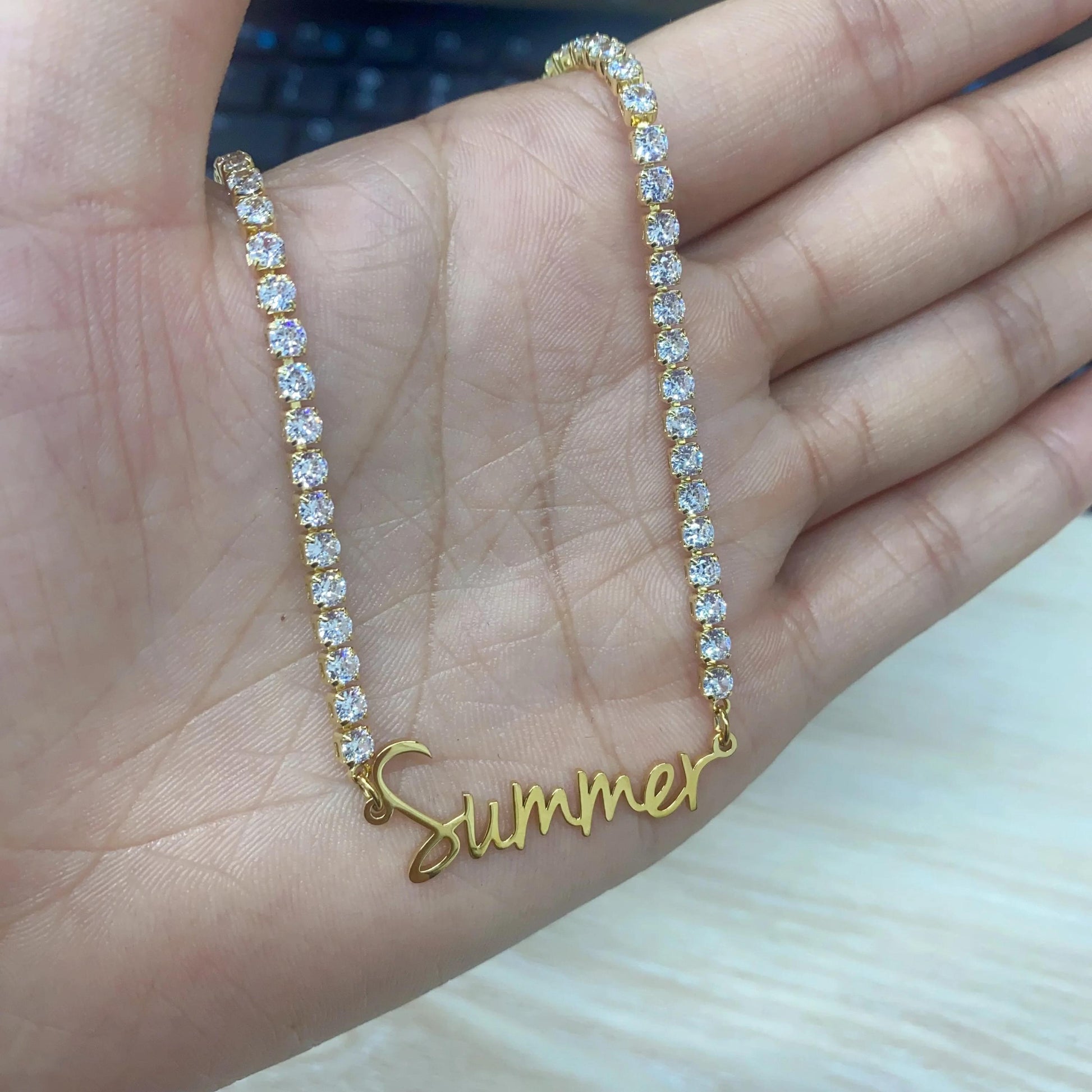 Personalized Tennis Chain Name Necklace: 18K Gold Plated, Waterproof