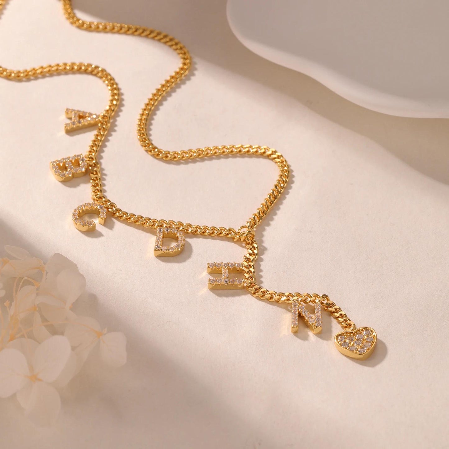 Initial Lariat Necklace: Custom Letter Necklace, Sparkly Cubic Zirconia