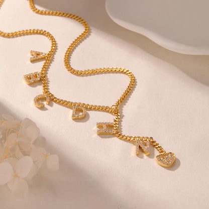 Initial Lariat Necklace: Custom Letter Necklace, Sparkly Cubic Zirconia