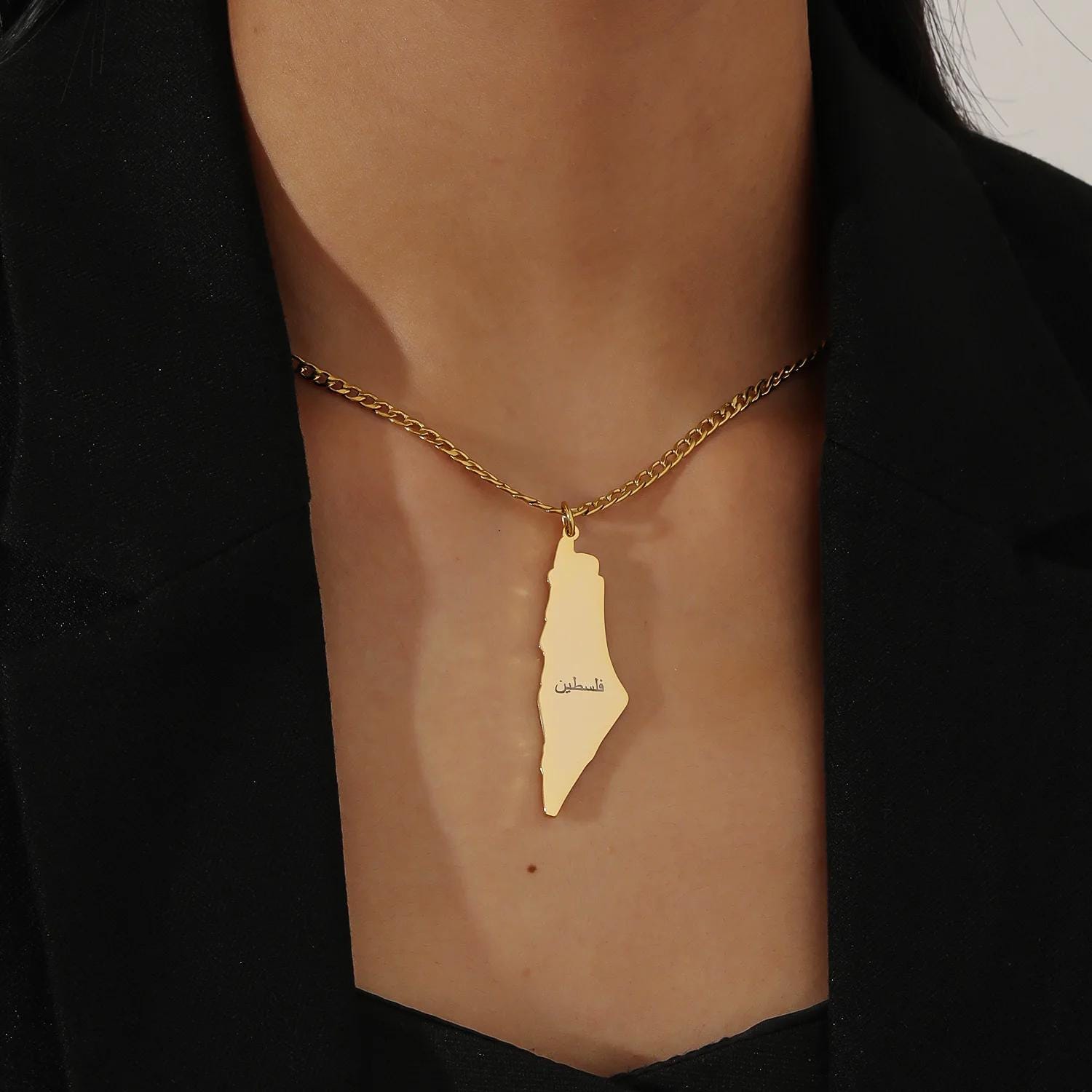 Palestinian Map Necklace: Arabic Calligraphy, Heritage Jewelry