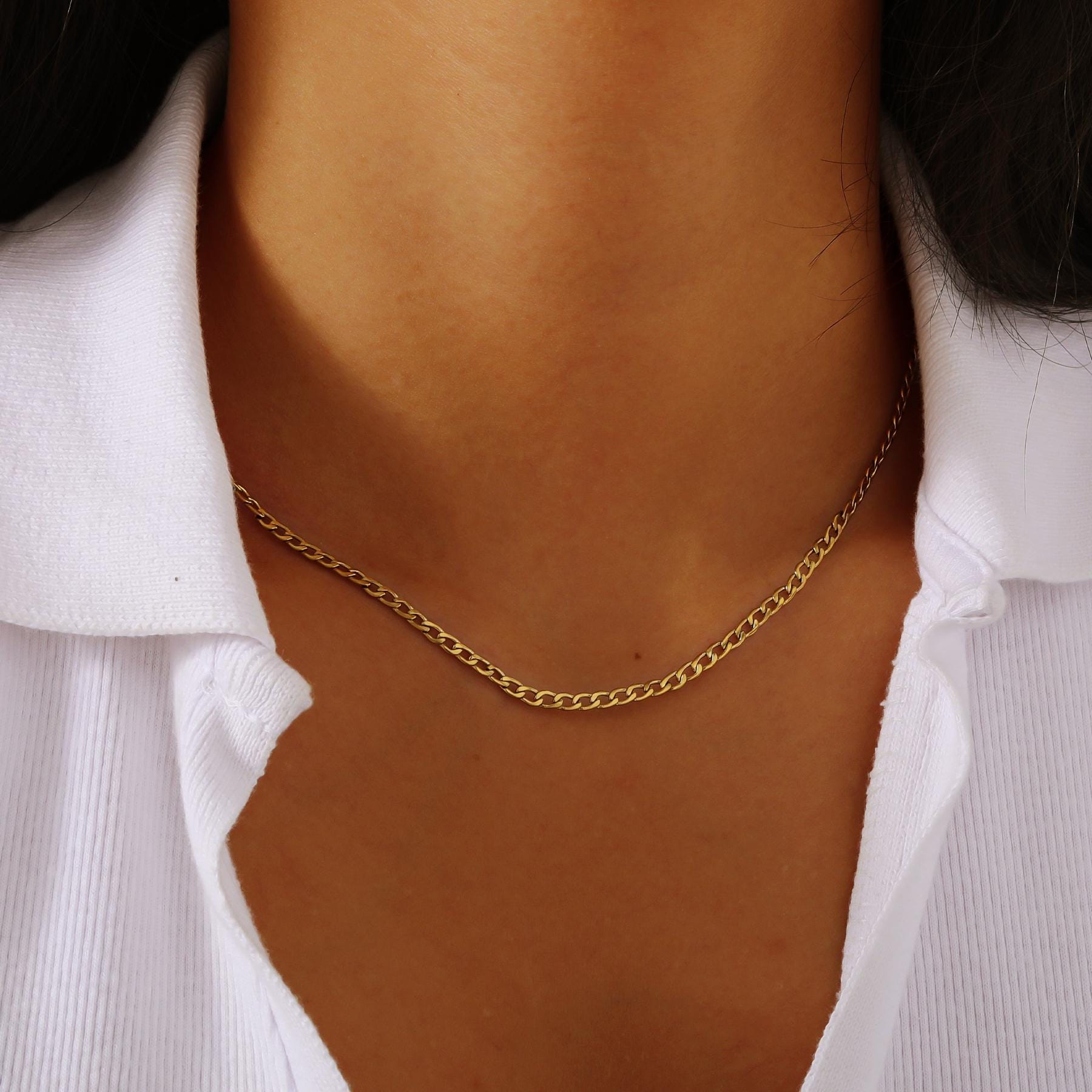 Waterproof Cuban Link Chain: Tarnish Proof Stainless Steel Necklace