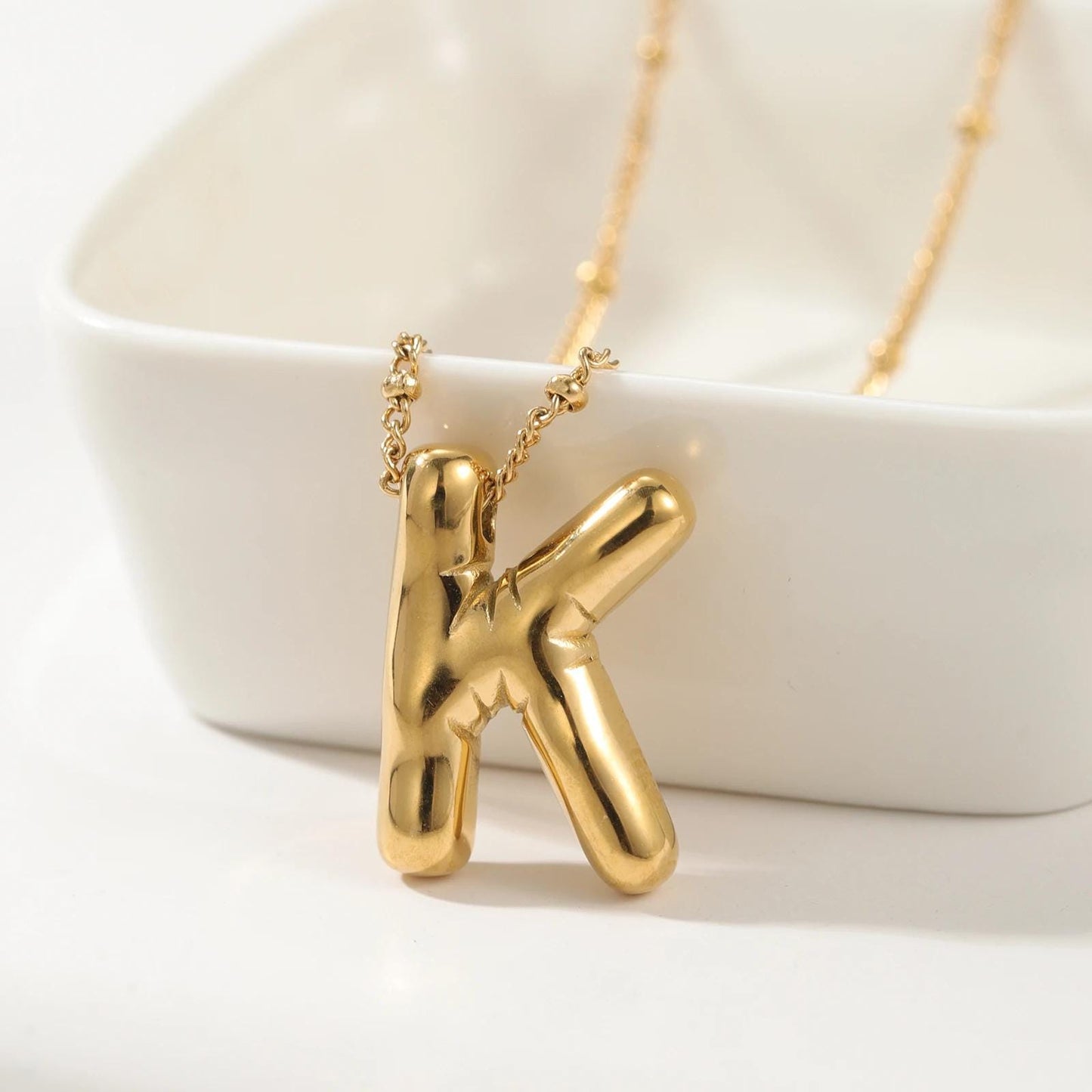 Chunky Bubble Letter Necklace: 18K Gold Plated Initial Pendant