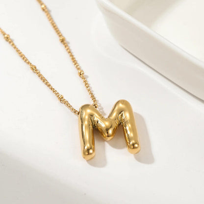 Chunky Bubble Letter Necklace: 18K Gold Plated Initial Pendant