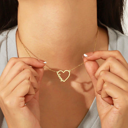 Personalized Interlocking Hearts Necklace: 18K Gold Custom Name Pendant
