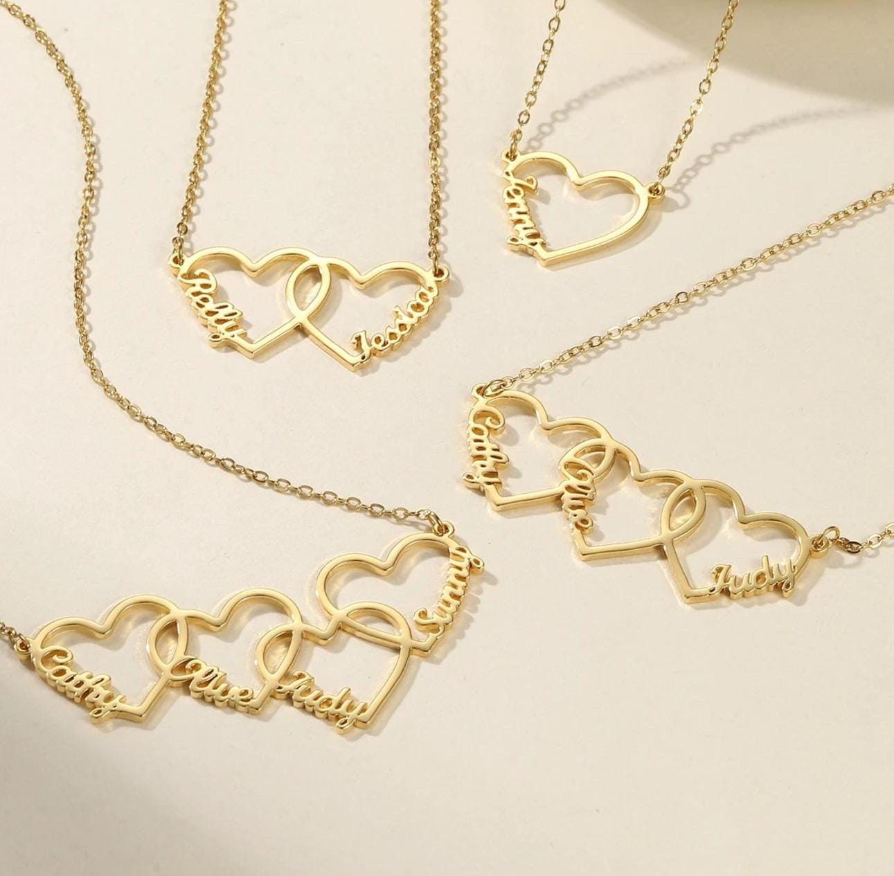 Personalized Interlocking Heart Name Necklace: Stainless Steel, Gold, Rose Gold