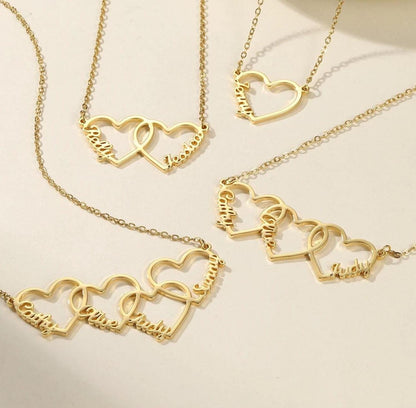 Personalized Interlocking Heart Name Necklace: Stainless Steel, Gold, Rose Gold