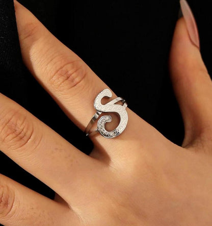 Initial Ring: Vintage Style Ring, Adjustable Stainless Steel Jewelry, Waterproof