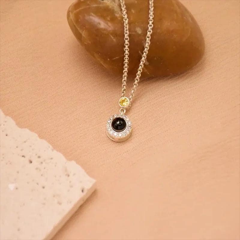 Photo Projection Necklace: Birthstone Sterling Silver Memorial Jewelry