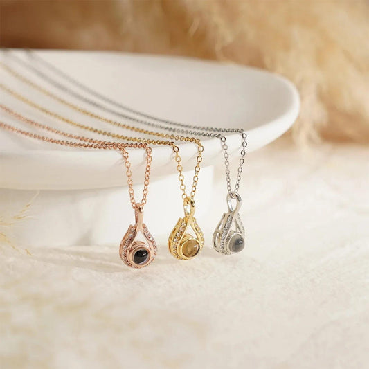 Teardrop Photo Projection Necklace: Stainless Steel Memorial Keepsake