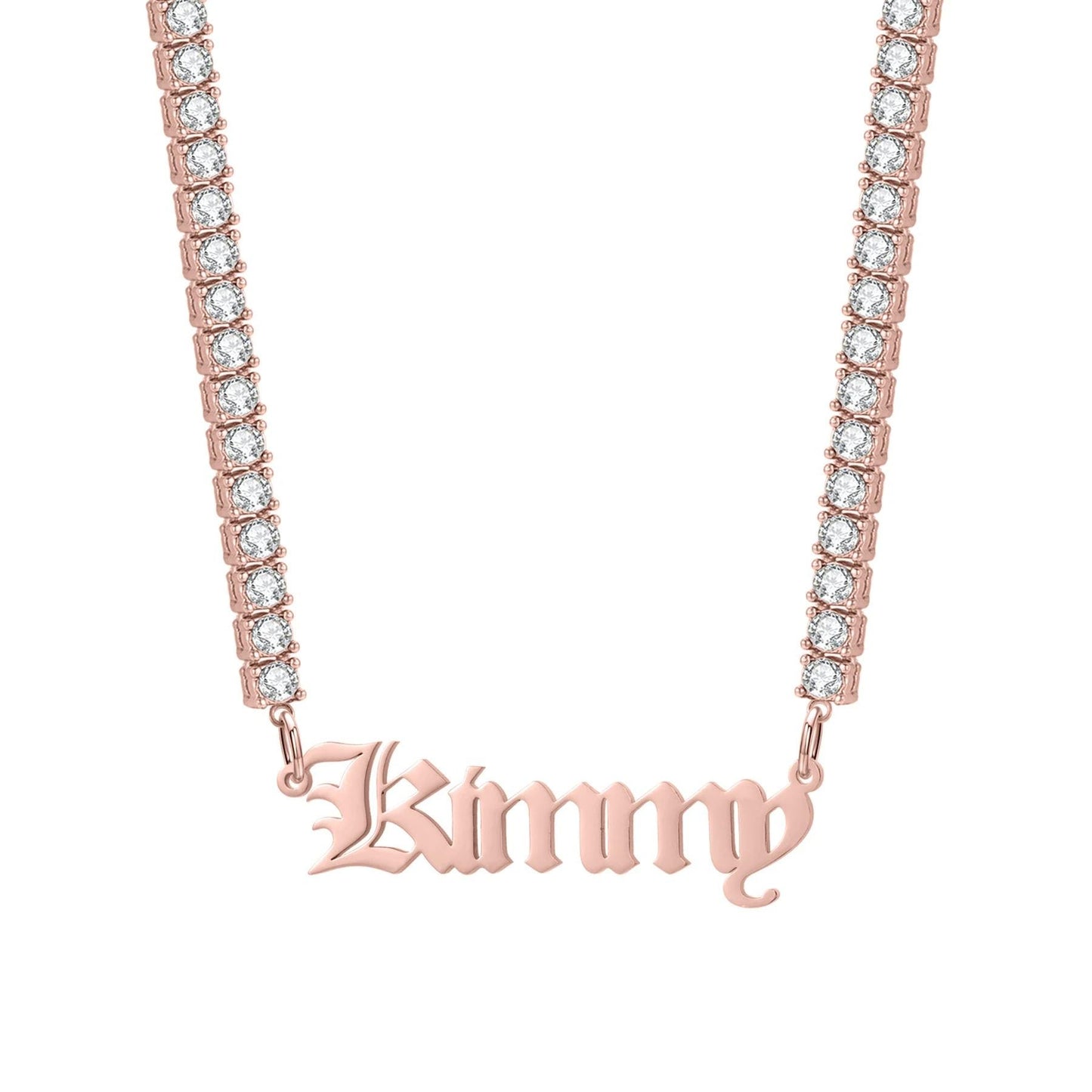 Custom Old English Name Necklace: CZ Tennis Chain, Waterproof