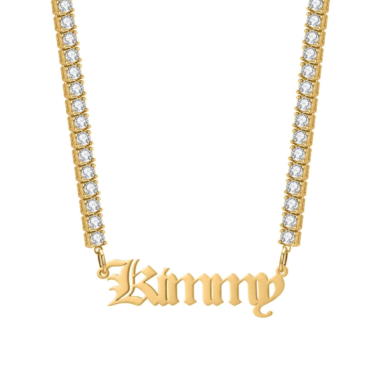 Custom Old English Name Necklace: CZ Tennis Chain, Waterproof