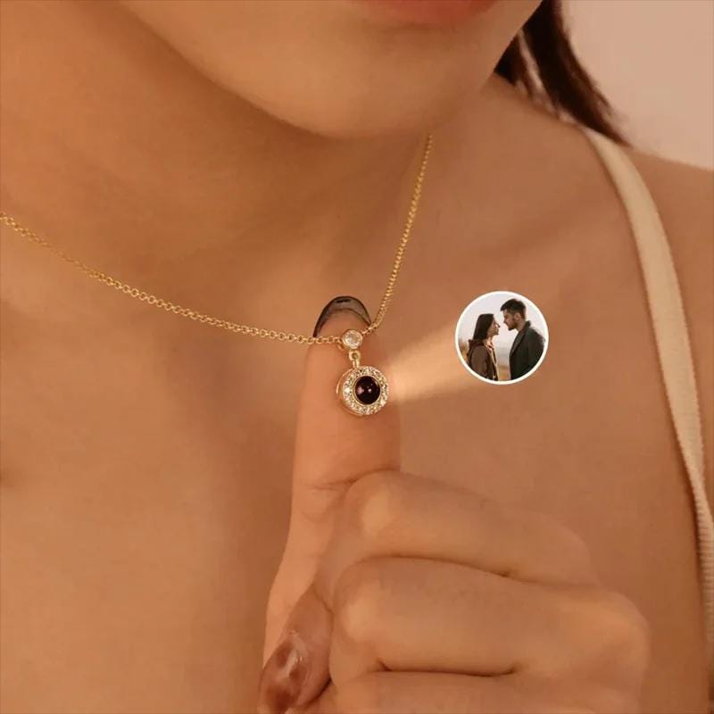 Photo Projection Necklace: Personalized Memorial Jewelry, Non Tarnish with AAA Cubic Zirconia