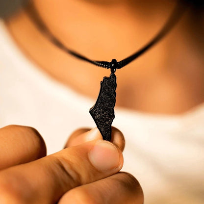 Palestine Map Necklace: Heritage Jewelry, Arabic Calligraphy Design, La Hawla Wala Quwwata Illa Billah