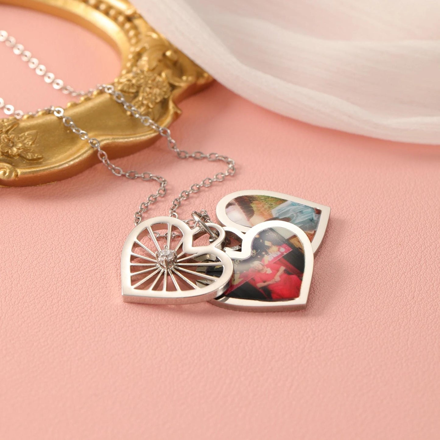 Heart Shaped Photo Locket Necklace: Stainless Steel Pendant with 13 Layered Pictures