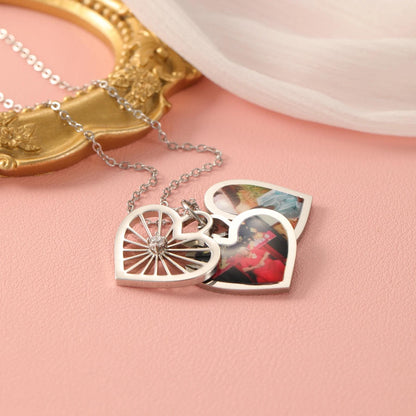 Heart Shaped Photo Locket Necklace: Stainless Steel Pendant with 13 Layered Pictures