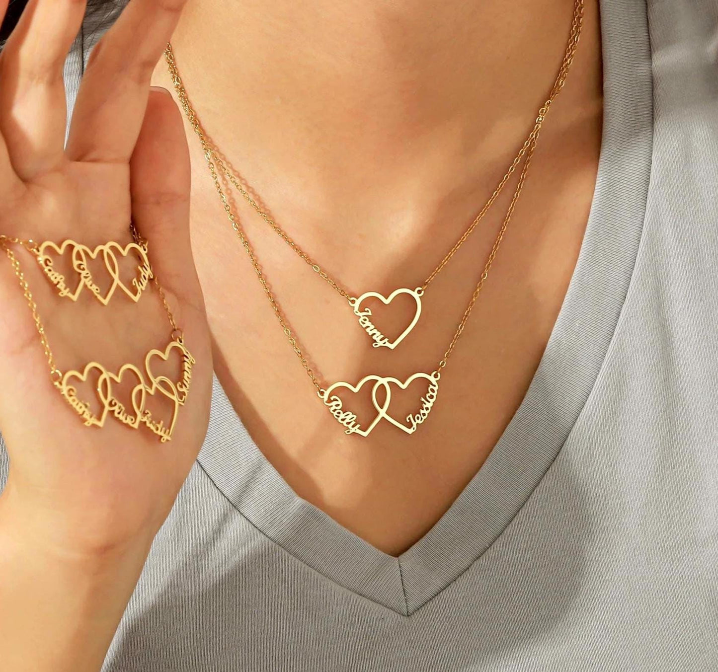 Personalized Interlocking Hearts Name Necklace: Stainless Steel, Gold or Rose Gold