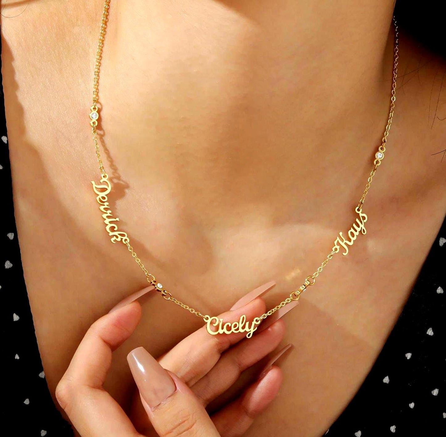 Custom Name Necklace: Dainty CZ Name Chain, Personalized Family Jewelry