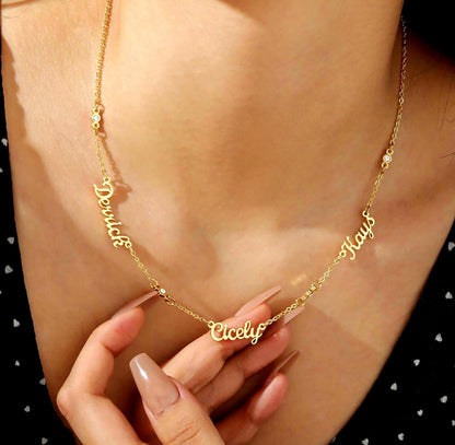 Custom Name Necklace: Dainty CZ Name Chain, Personalized Family Jewelry