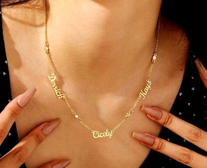 Custom Name Necklace: Dainty CZ Name Chain, Personalized Family Jewelry
