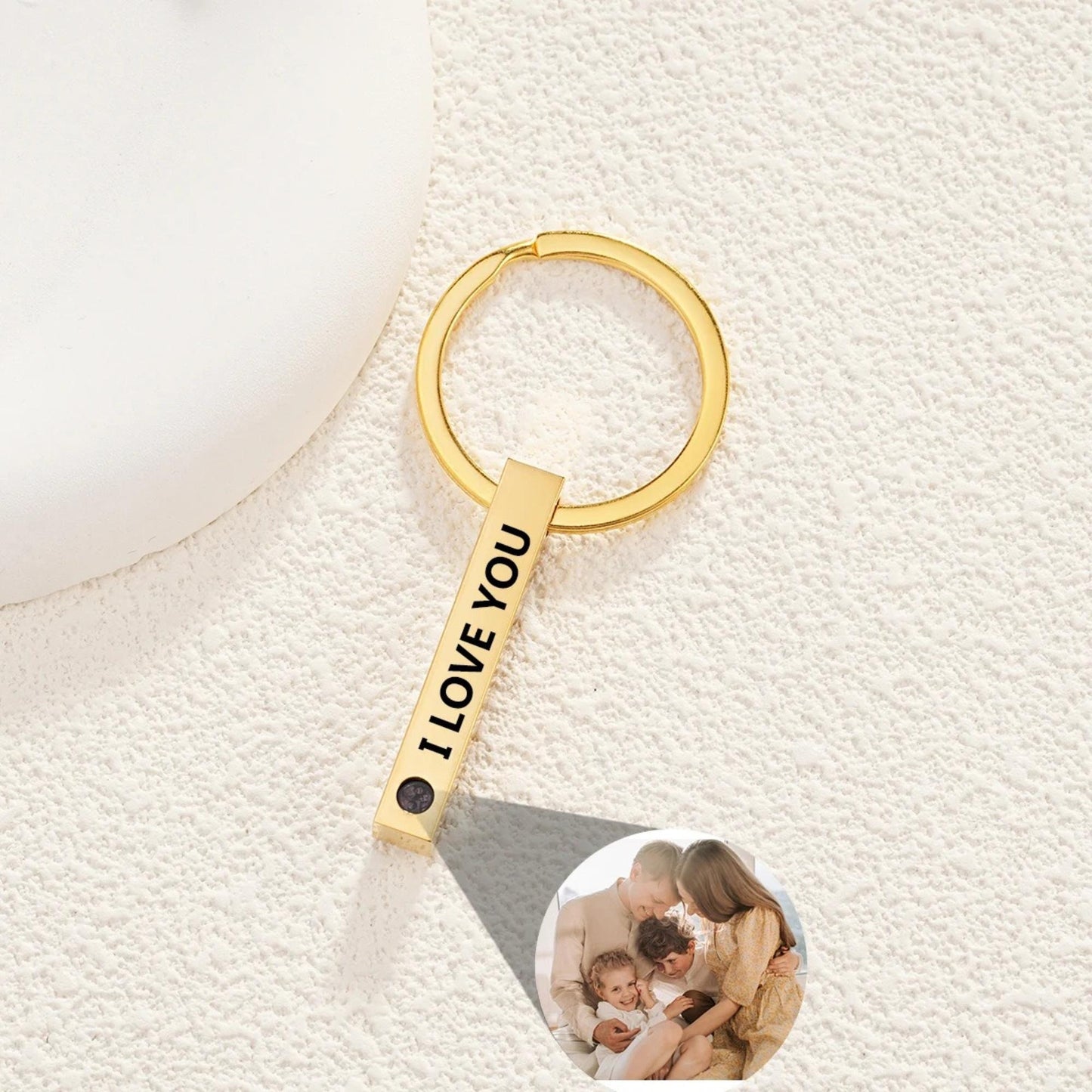 Photo Projection Keychain: Engraved Bar Keyring, Memorial Gift