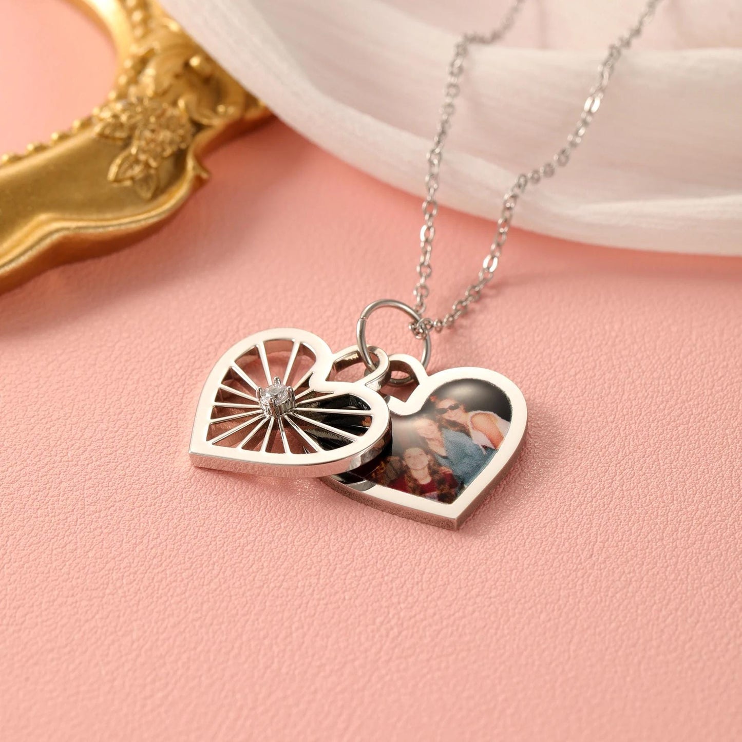 Heart Shaped Photo Locket Necklace: Stainless Steel Pendant with 13 Layered Pictures