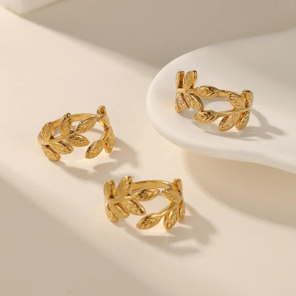 Gold Olive Leaf Ring: Adjustable Stainless Steel Wrap Ring