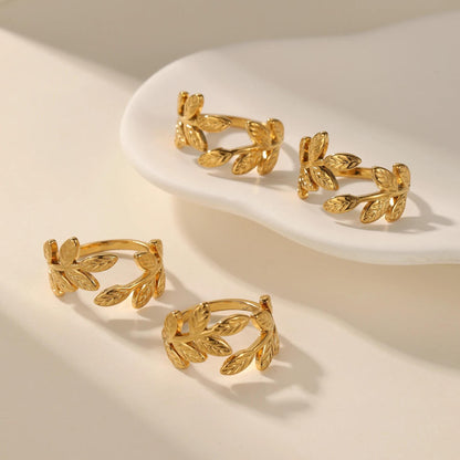 Gold Olive Leaf Ring: Adjustable Stainless Steel Wrap Ring
