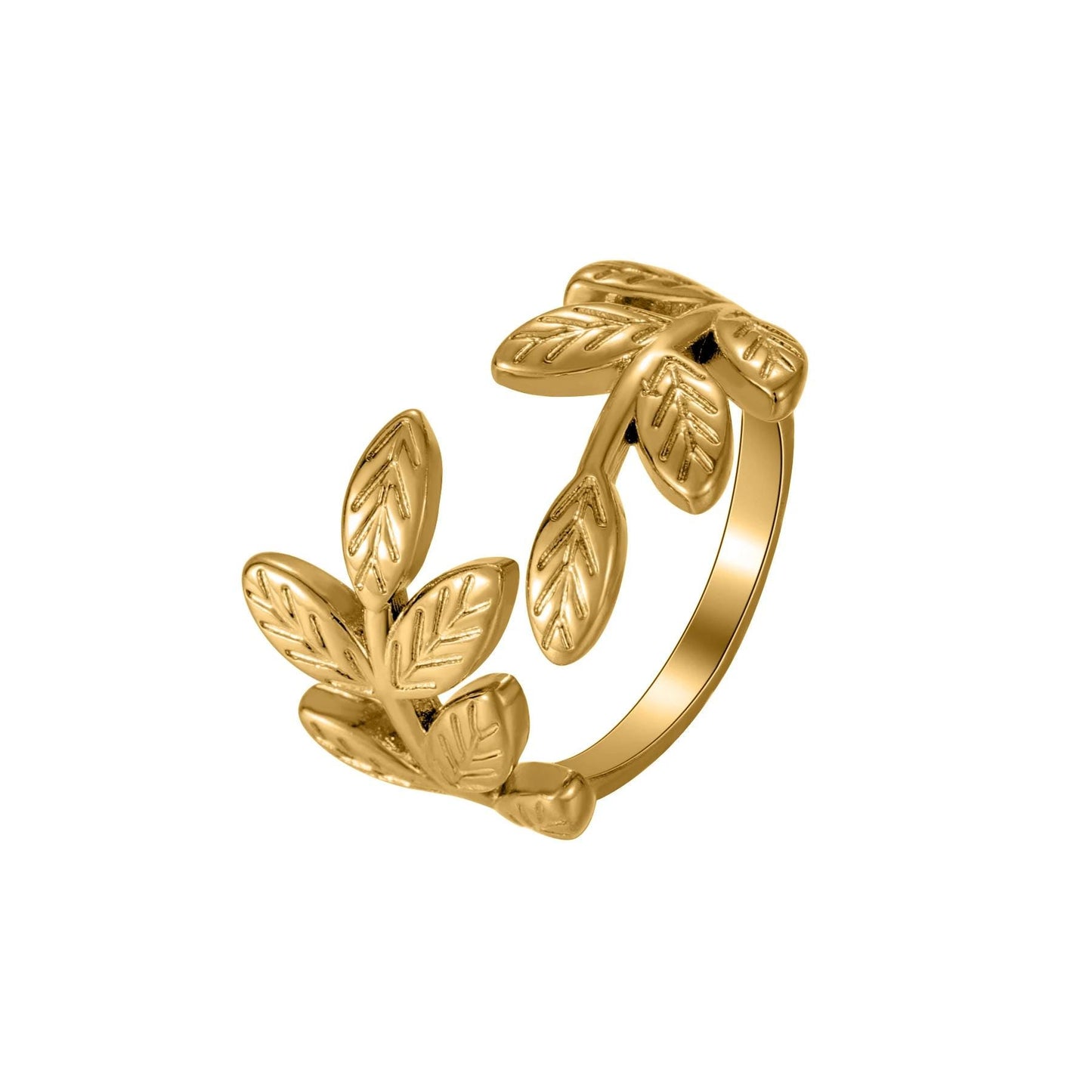 Gold Olive Leaf Ring: Adjustable Stainless Steel Wrap Ring
