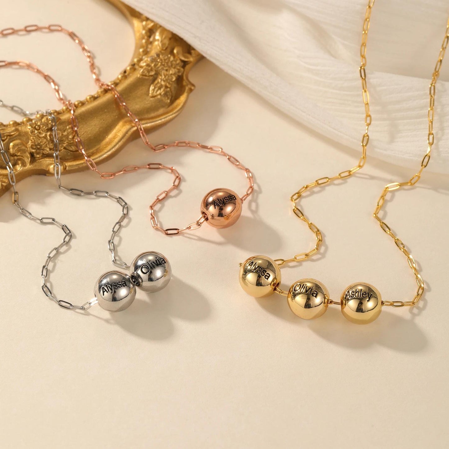 Engraved Name Bead Necklace: Personalized Family Jewelry Gift