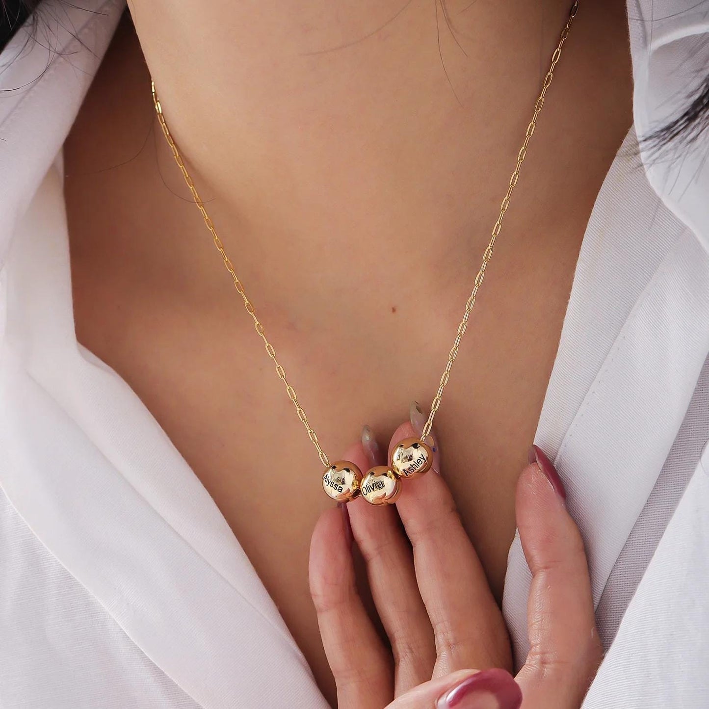 Engraved Name Bead Necklace: Personalized Family Jewelry Gift