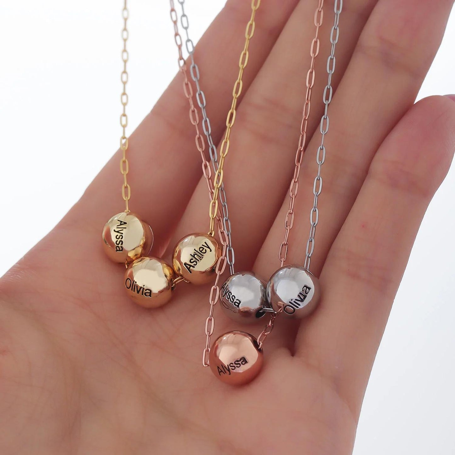 Engraved Name Bead Necklace: Personalized Family Jewelry Gift