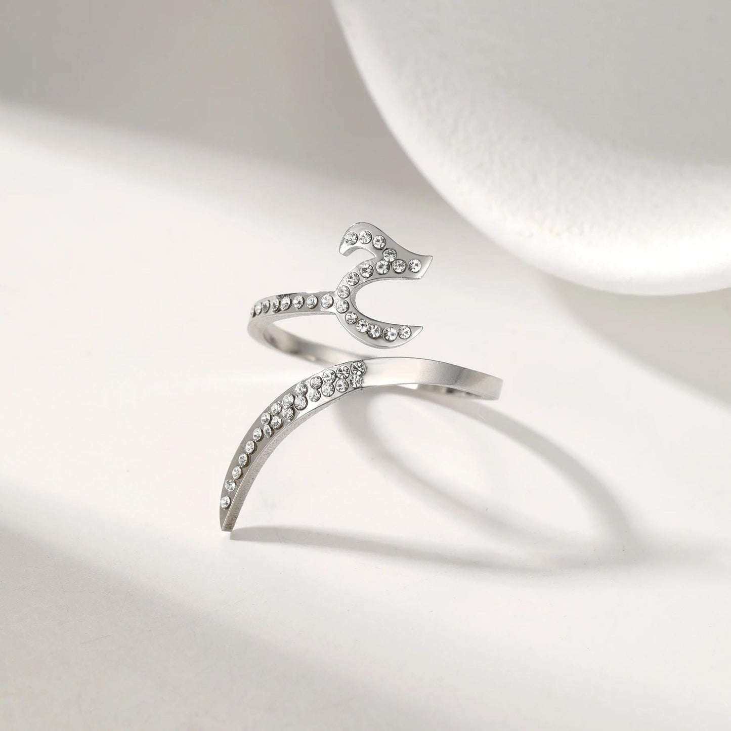 Personalized Arabic Calligraphy Ring: Adjustable Stainless Steel, Crystal Accents