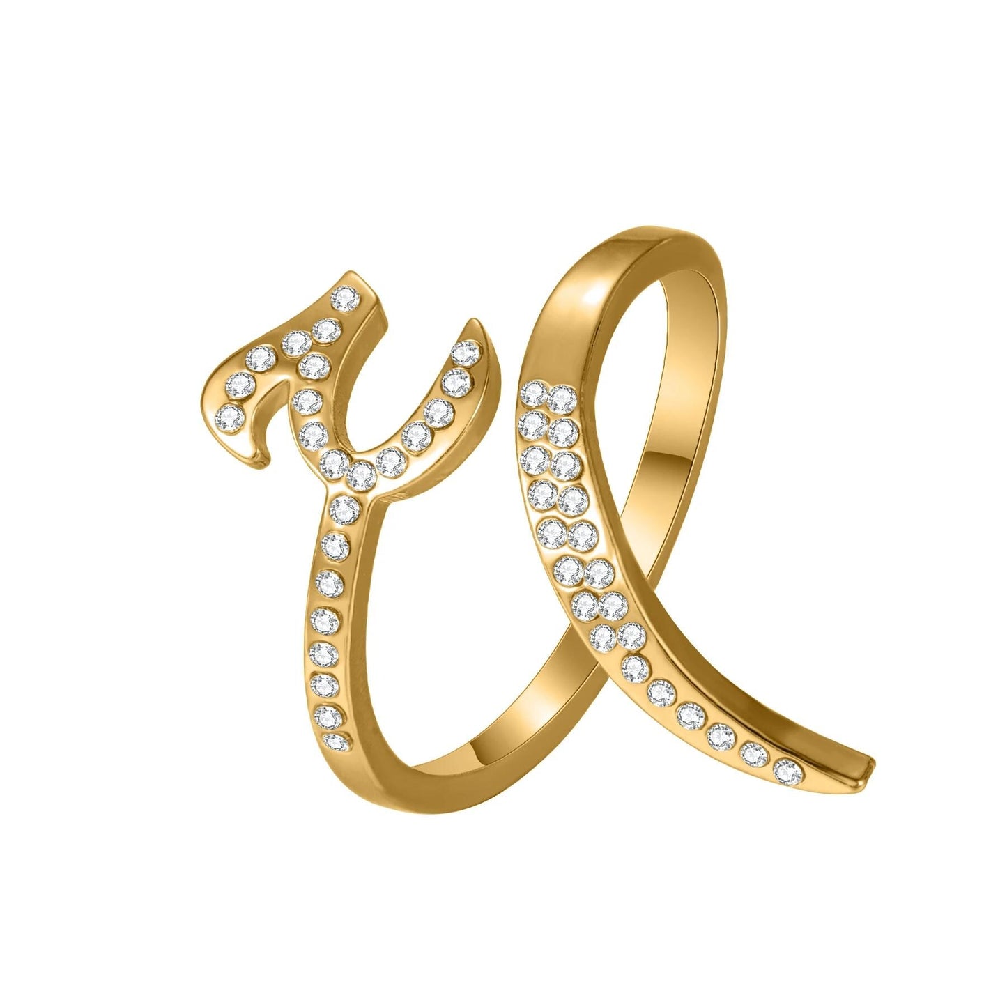 Personalized Arabic Calligraphy Ring: Adjustable Stainless Steel, Crystal Accents