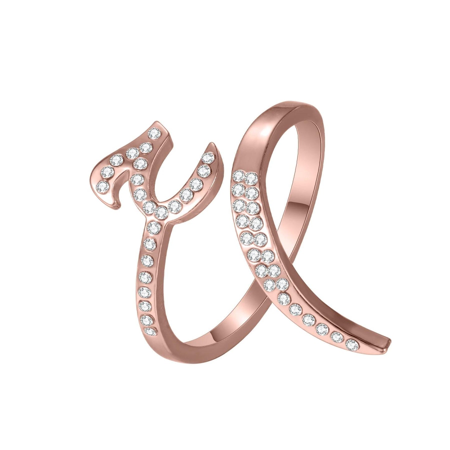 Personalized Arabic Calligraphy Ring: Adjustable Stainless Steel, Crystal Accents
