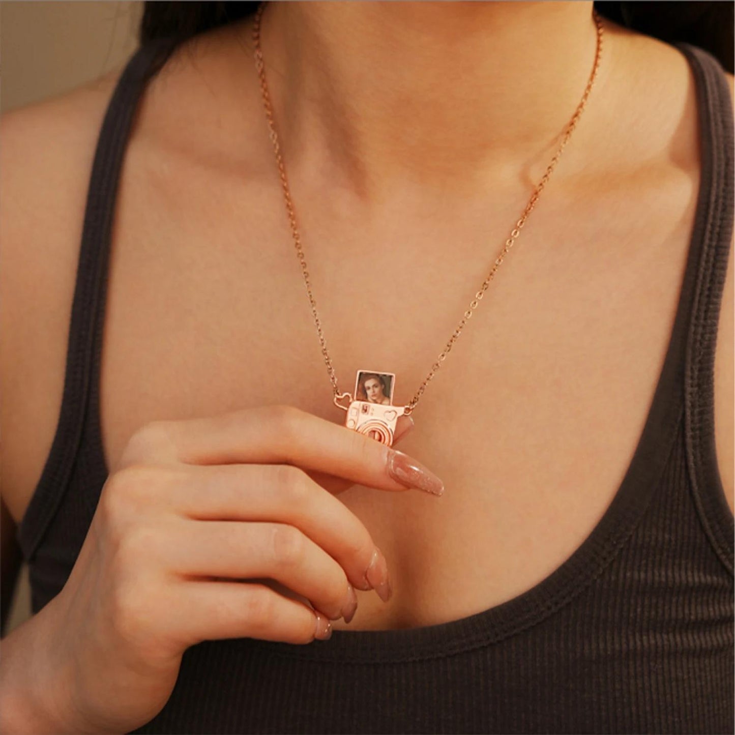 Camera Photo Locket Necklace: Personalized Picture Pendant, Stainless Steel Jewelry Gift for Her