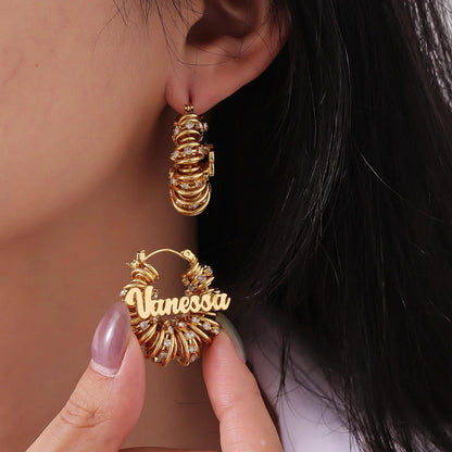 Custom Name Hoop Earrings: Gold CZ Personalized Statement Hoops