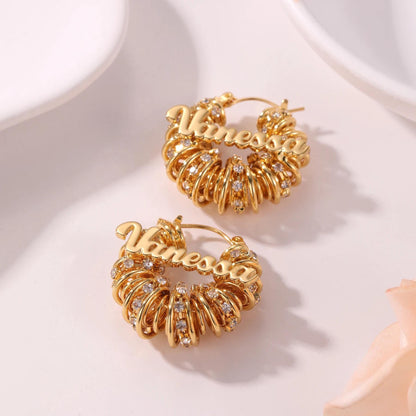 Custom Name Hoop Earrings: Gold CZ Personalized Statement Hoops