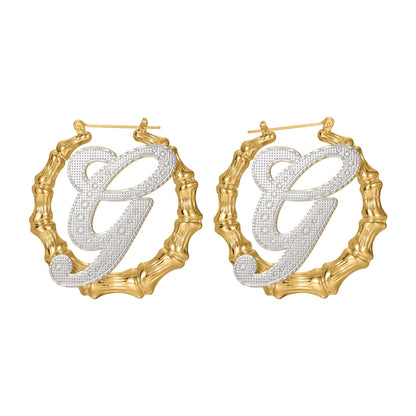 Initial Earrings: Gold Bamboo Hoops, Personalized Jewelry Gift, Waterproof Jewelry