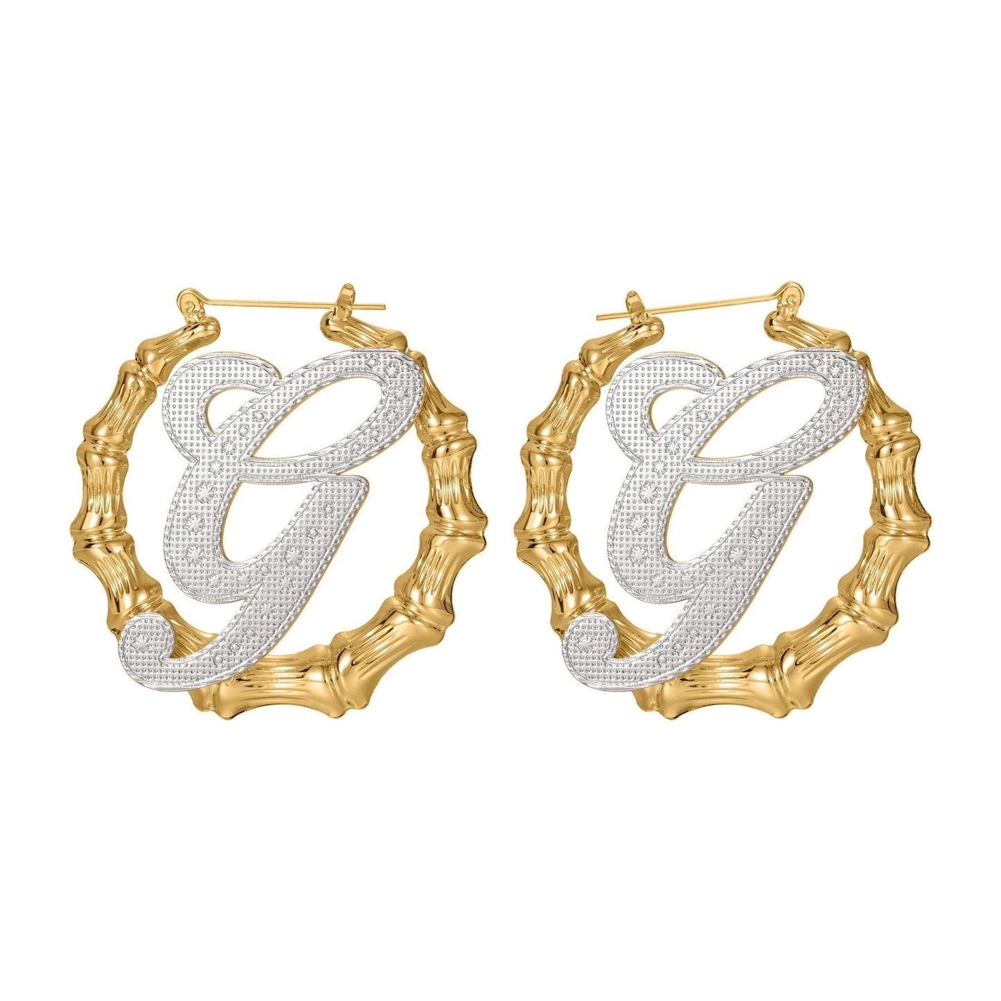 Bamboo Hoop Earrings: Initial Earrings, Gold Name Hoops, Statement Jewelry Gift