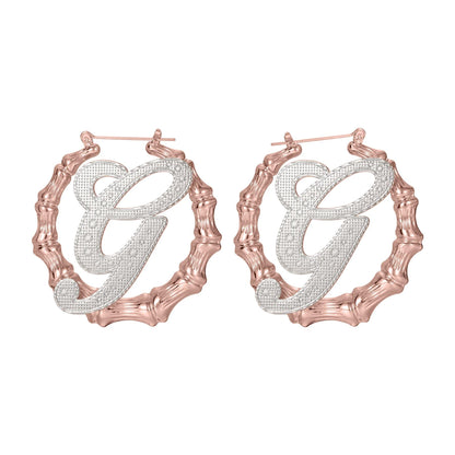 Initial Earrings: Gold Bamboo Hoops, Personalized Jewelry Gift, Waterproof Jewelry