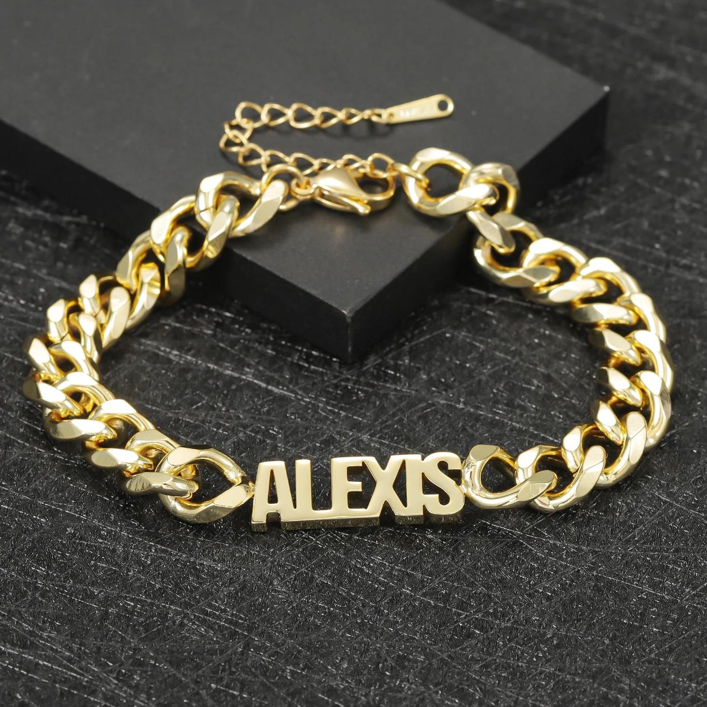 Custom Name Cuban Link Bracelet: Gold or Silver Stainless Steel, Waterproof