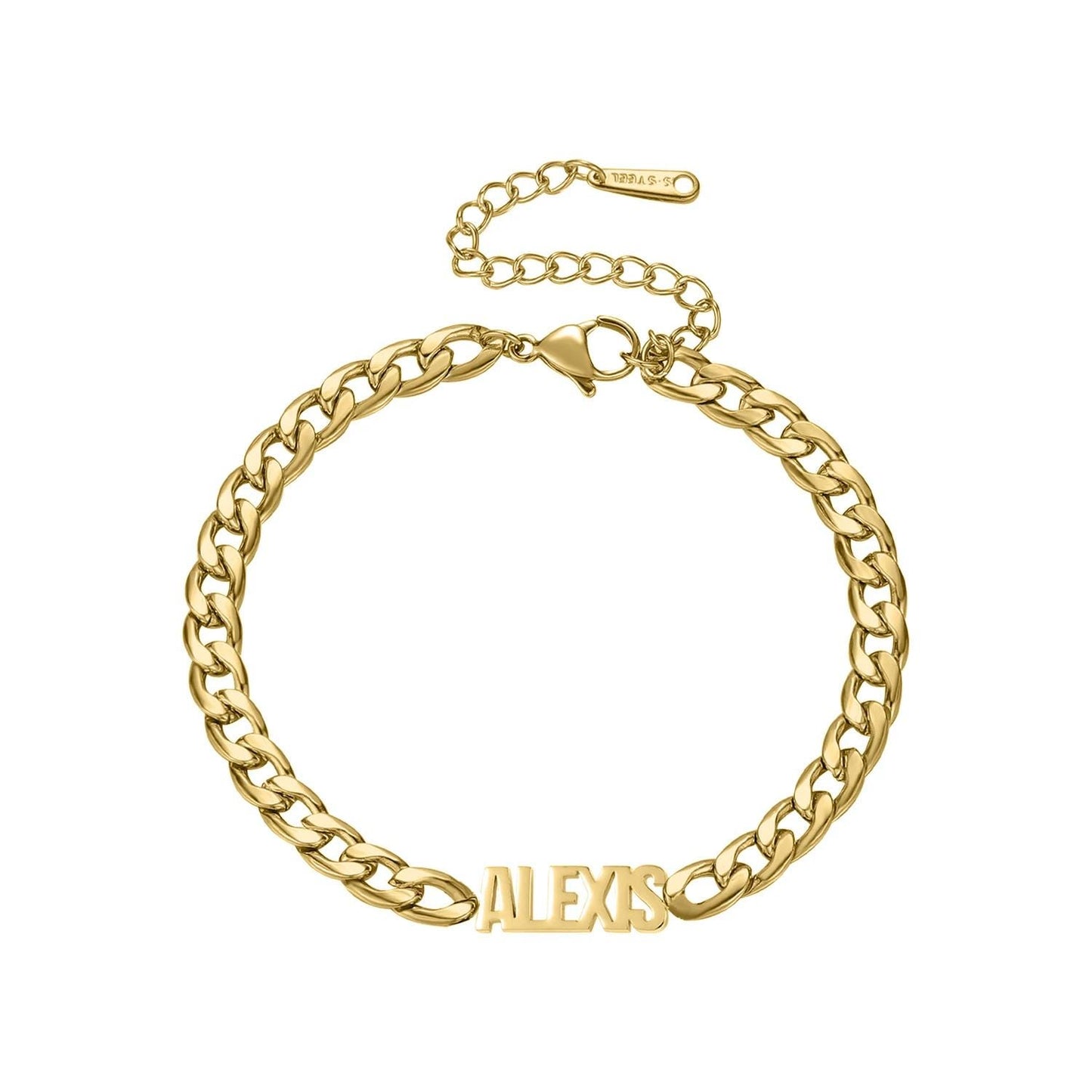 Custom Name Cuban Link Bracelet: Gold or Silver Stainless Steel, Waterproof