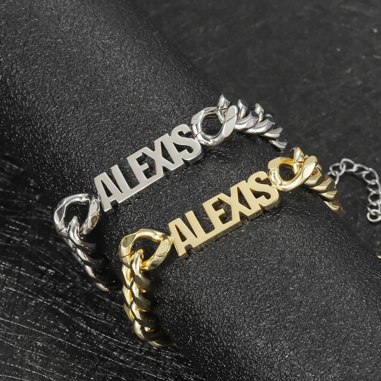 Custom Name Cuban Link Bracelet: Gold or Silver Stainless Steel, Waterproof