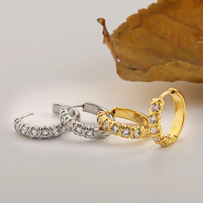 Gold Hoop Earrings: CZ Stone Huggie Hoops, Waterproof Gold Jewelry, Christmas Gift for Her