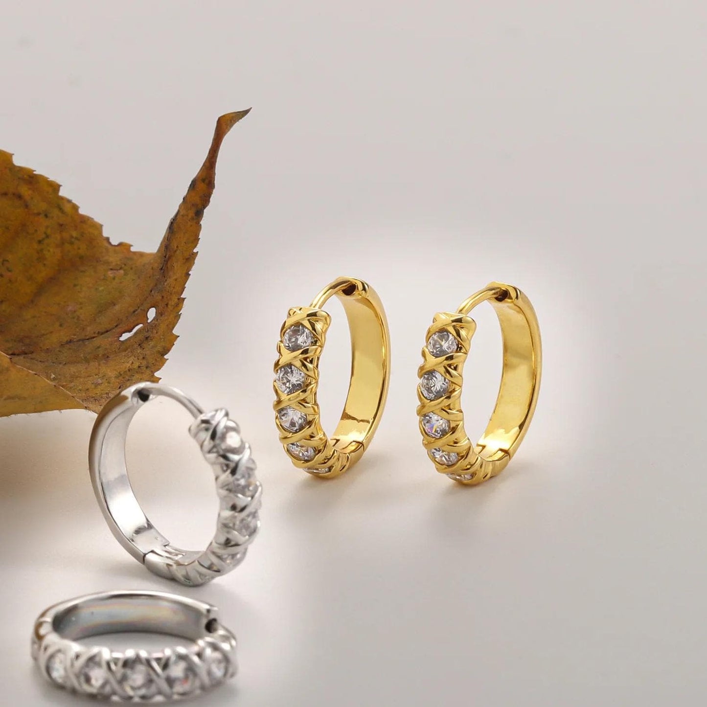 Gold Hoop Earrings: CZ Stone Small Hoops, Waterproof Gold Jewelry, Christmas Gift for Her
