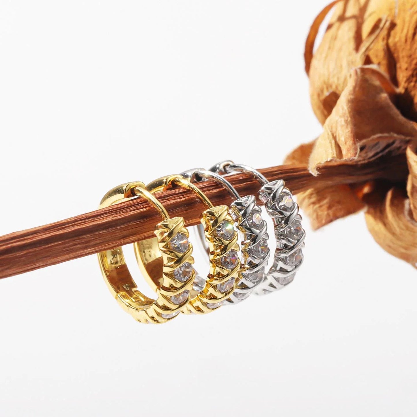 Gold Hoop Earrings: CZ Stone Huggie Hoops, Waterproof Gold Jewelry, Christmas Gift for Her