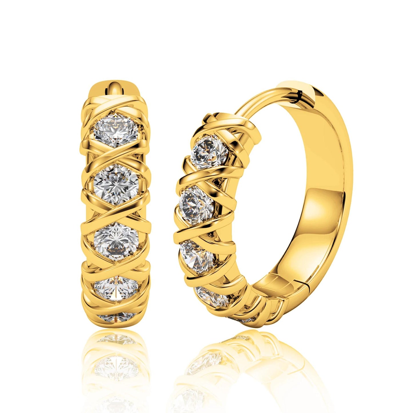 Gold Hoop Earrings: CZ Stone Small Hoops, Waterproof Gold Jewelry, Christmas Gift for Her