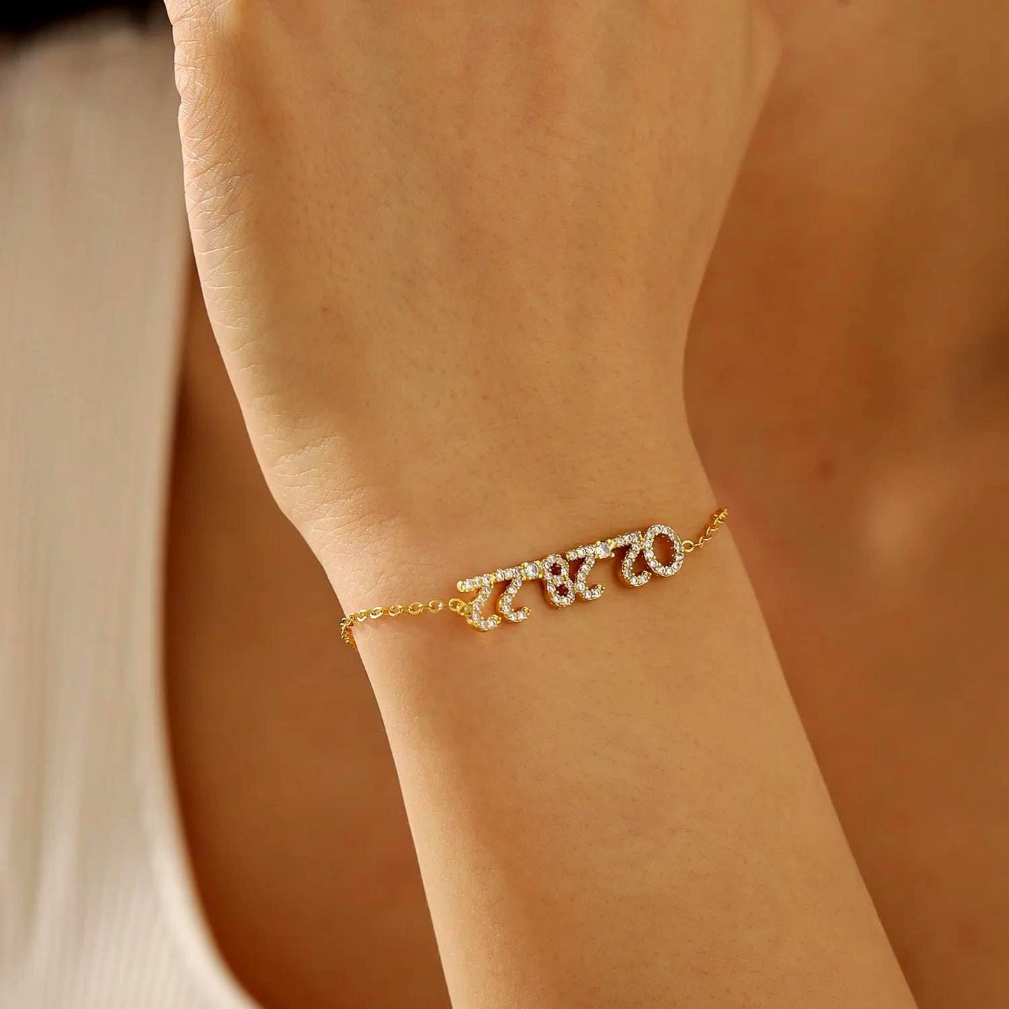 Custom Bracelet: Date Bracelet with Cubic Zirconia Accents
